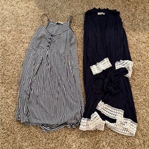 Angel Maternity - Striped Dress and Navy Robe Set